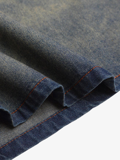 Vintage Distressed Washed Gradient Denim T-shirt