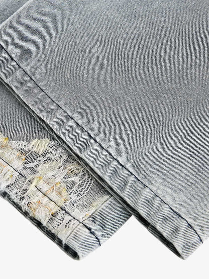 Ripped Lace Patchwork Straight Jeans