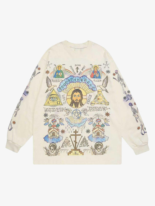 Thesupermade American High Street Graffiti Long Sleeve T-Shirt