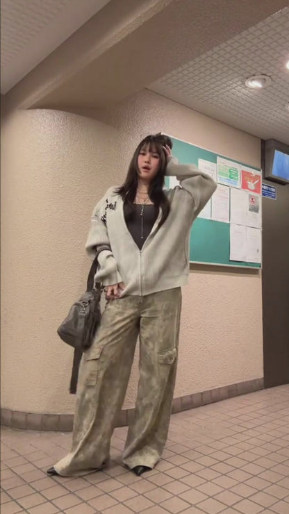 Maglione a coste con ricamo a croce e tintura sporca - 2465