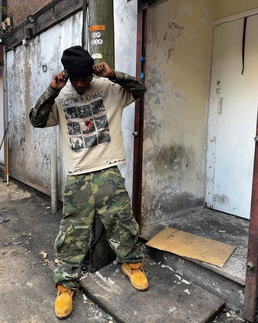 Distressed Camouflage Faux Two-Piece Graphic T-Shirt - 2420