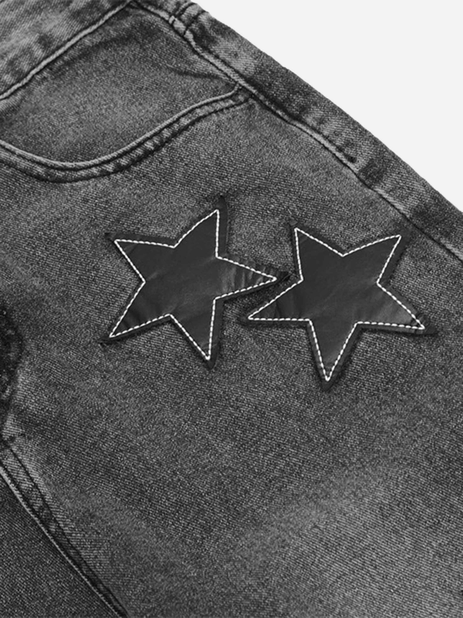 Thesupermade American Vintage Five-pointed Star Patch Embroidered Jeans Loose Straight-legged Pants -1439
