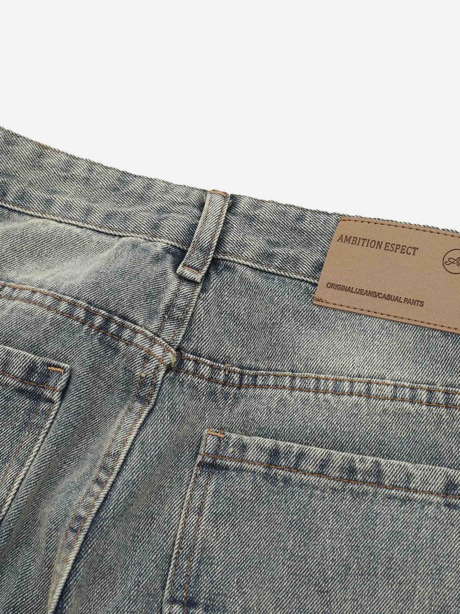 Thesupermade American High Street Washed And Torn Work Pockets Straight Denim Pants - 1646