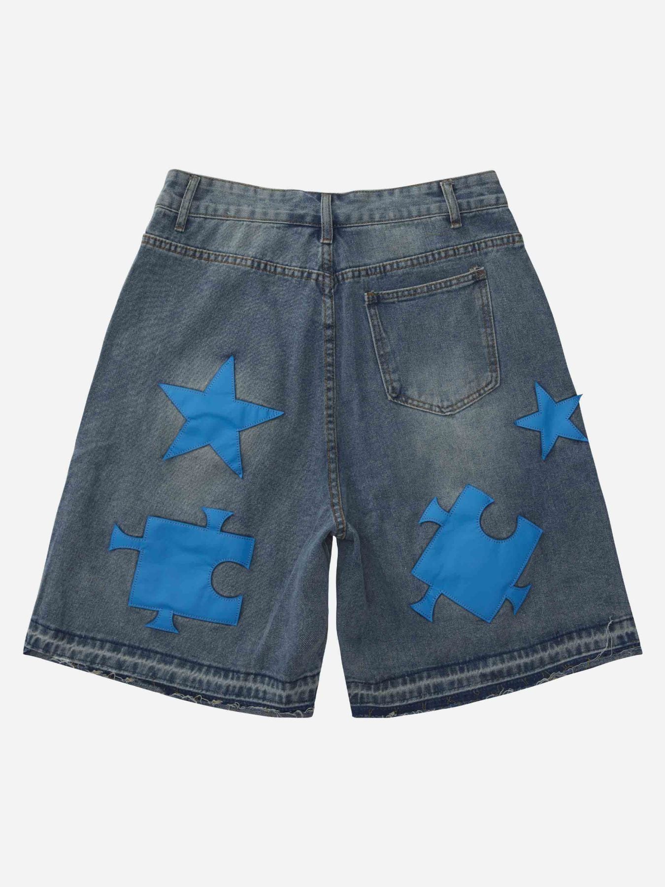 Thesupermade Star Embroidered Denim Shorts