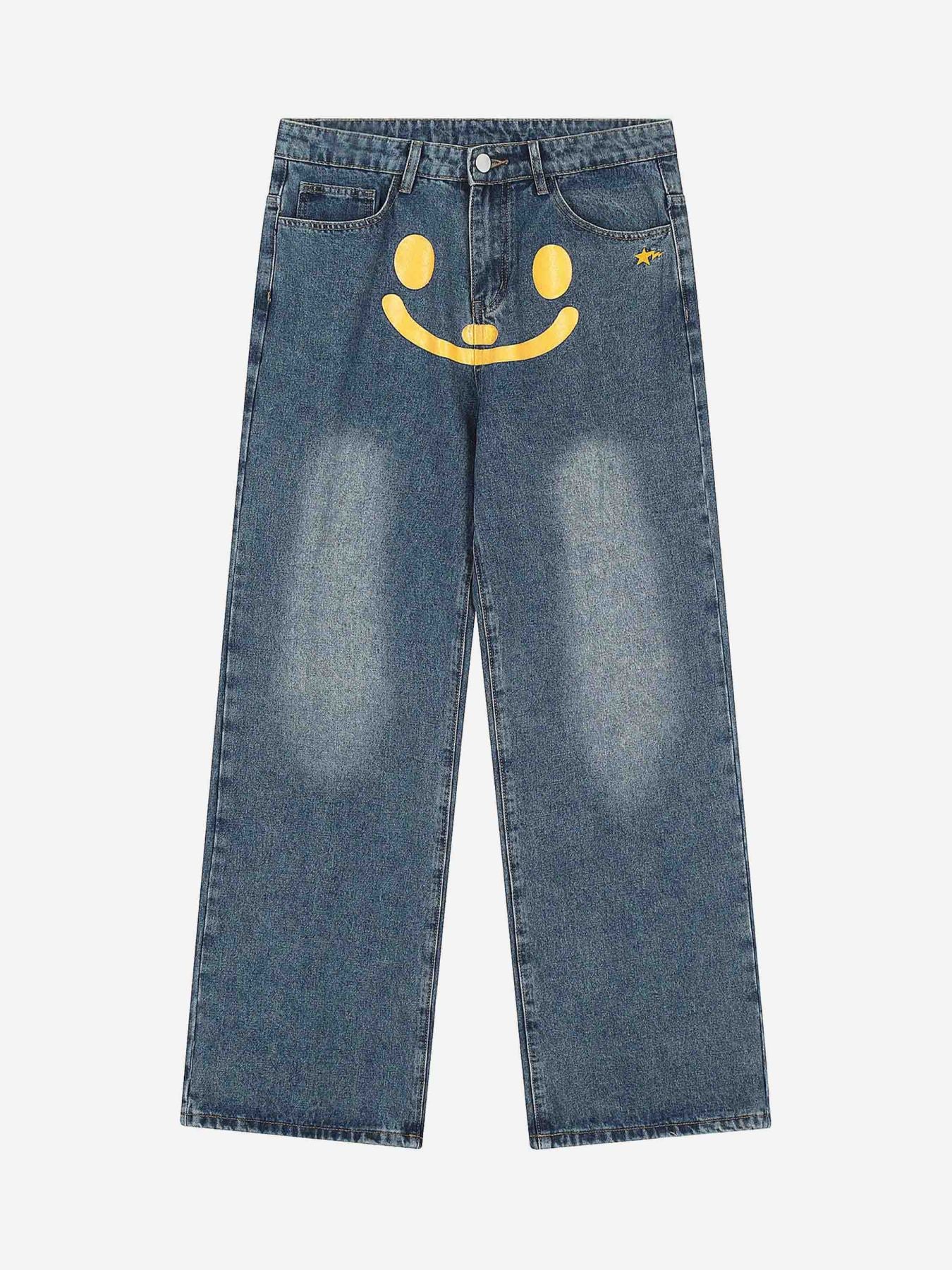 Thesupermade Personality Smiley Face Printed Jeans - 1978