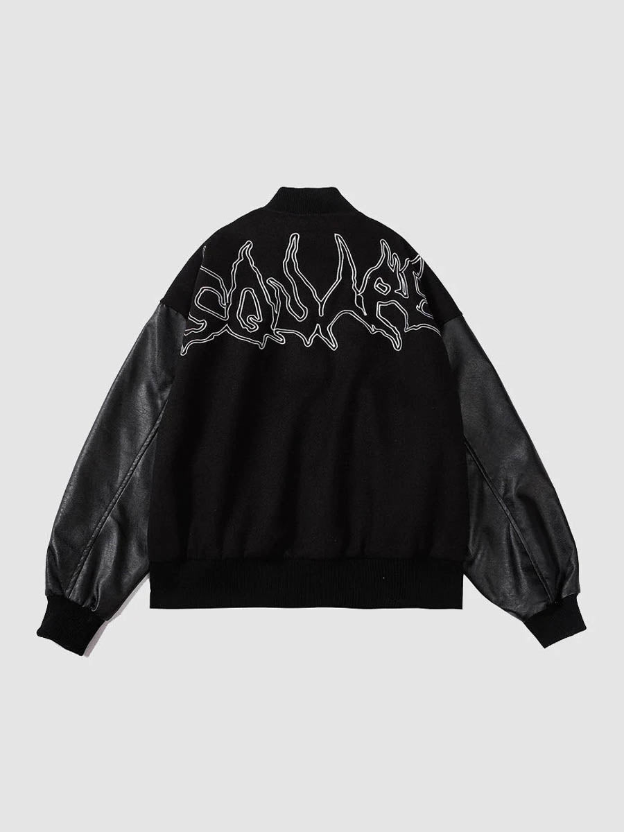 Symbol Embroidery PU Leather Racing Jacket