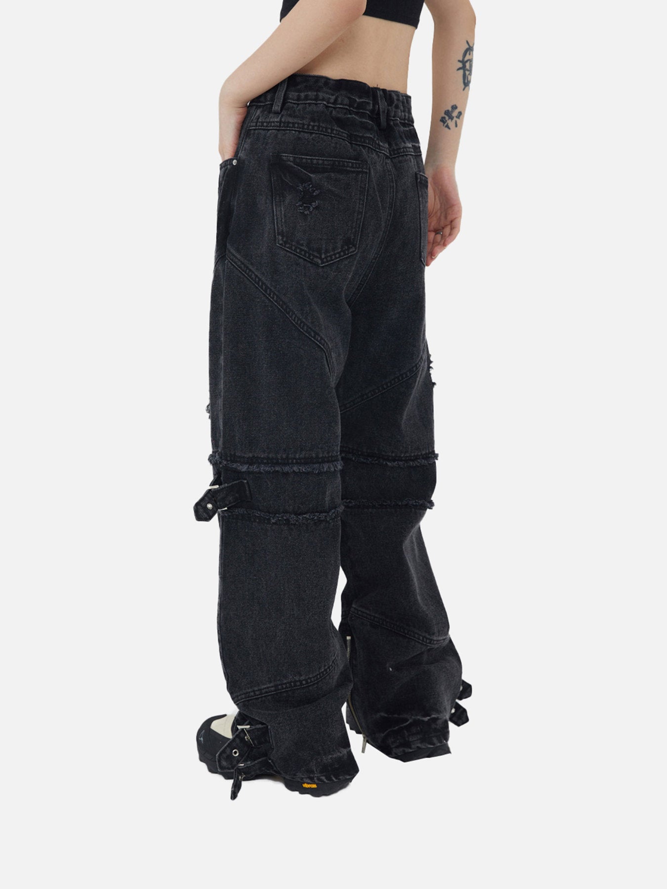 The Supermade Hip-hop Retro Wash Old Punk Denim Pants Loose Straight Pants Couple Models-1456