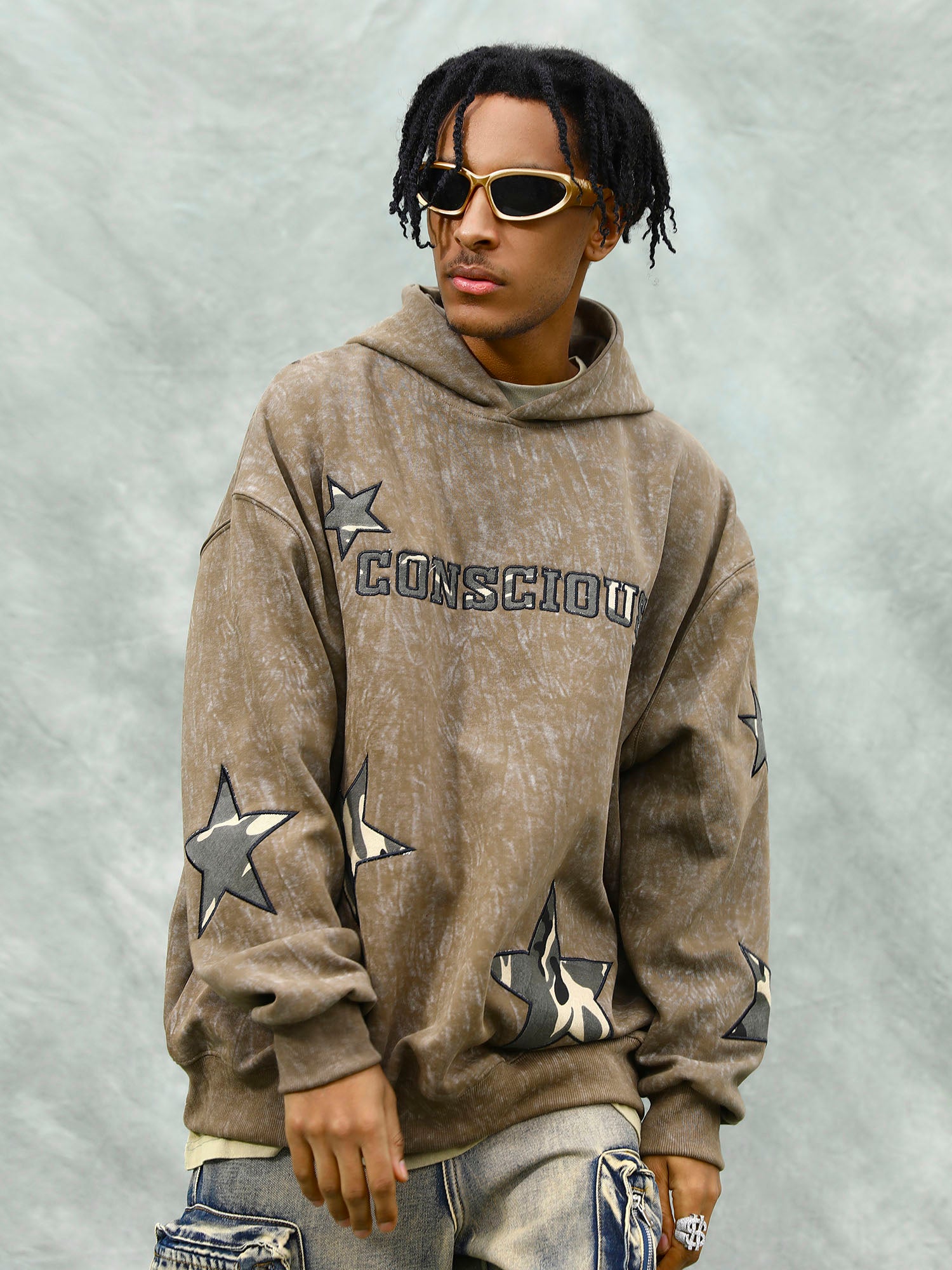 Thesupermade American Retro Patch Star Hooded Sweatshirt - 1969
