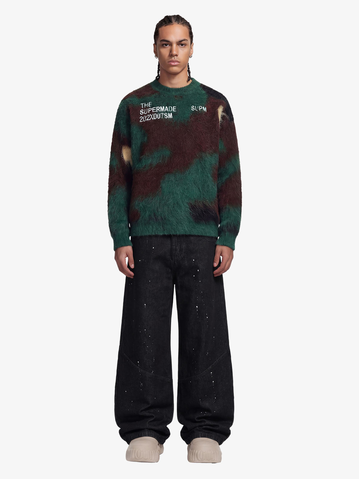 Embroidered Camouflage Shaggy Knitted Sweater 