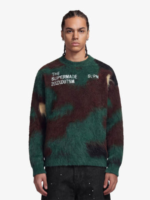 Embroidered Camouflage Shaggy Knitted Sweater 