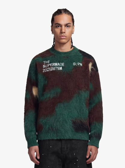 Embroidered Camouflage Shaggy Knitted Sweater 