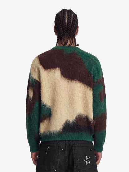 Embroidered Camouflage Shaggy Knitted Sweater 