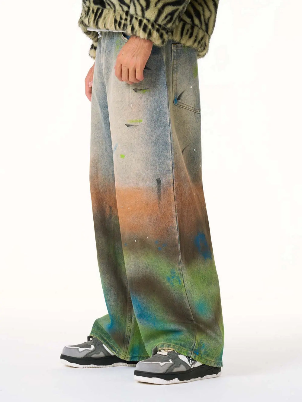 Street Gradient Ink-Splattered Straight-Leg Jeans 