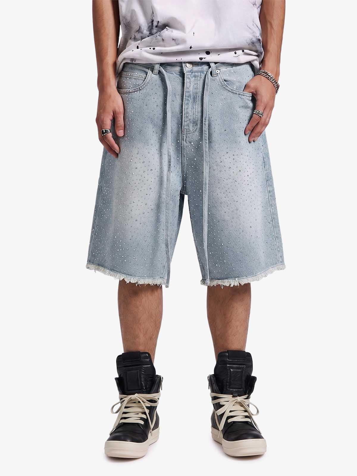 Distressed Rhinestone Denim Jorts 2454