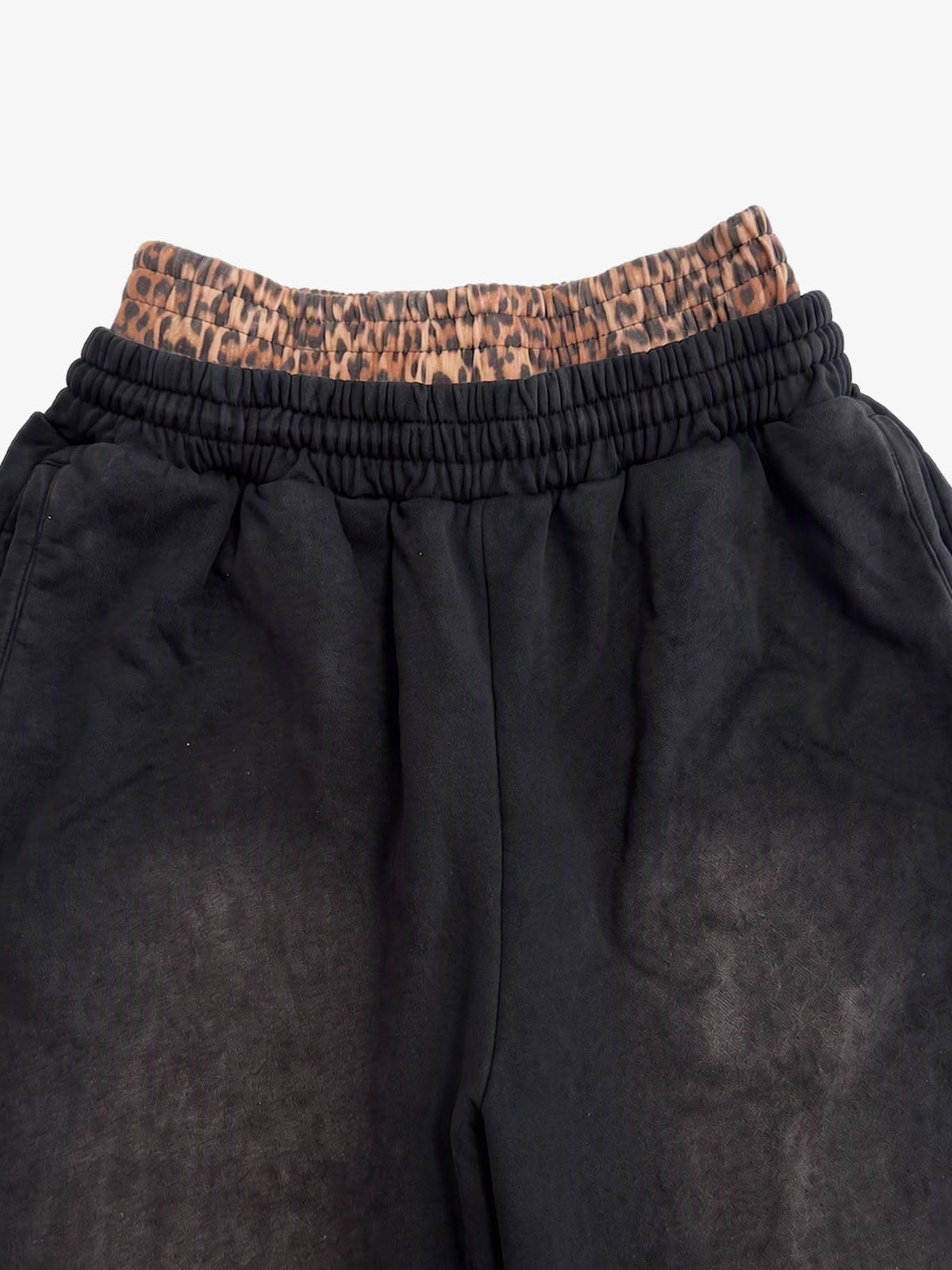 Leopard Print Double Waist Baggy Sweatpants; Black / M, Black / L, Black / XL, Black / 2XL