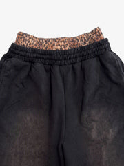 Leopard Print Double Waist Baggy Sweatpants; Black / M, Black / L, Black / XL, Black / 2XL