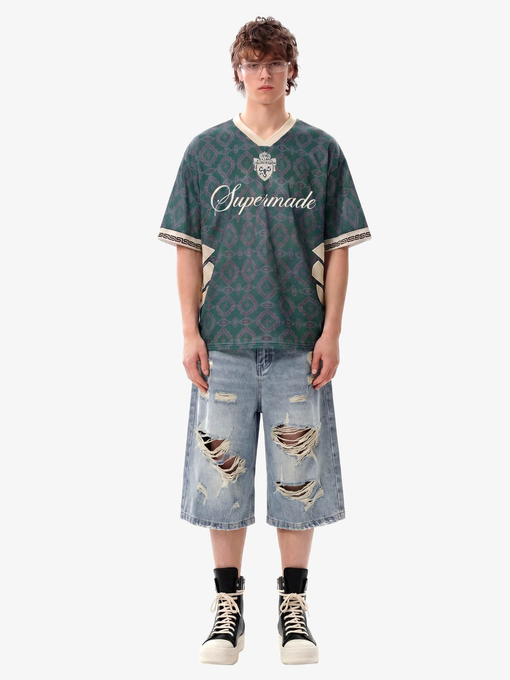 Always Strive Green Patterned Jersey V-Neck T-Shirt 