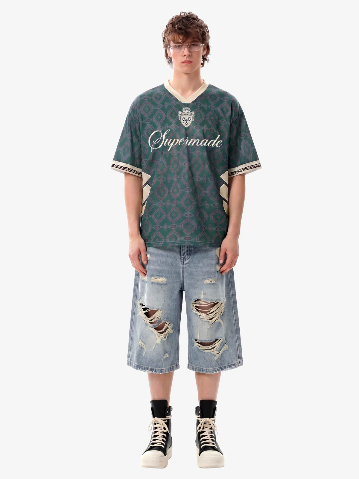 Always Strive Green Patterned Jersey V-Neck T-Shirt 