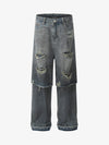 Layered Ripped Straight-Leg Jeans