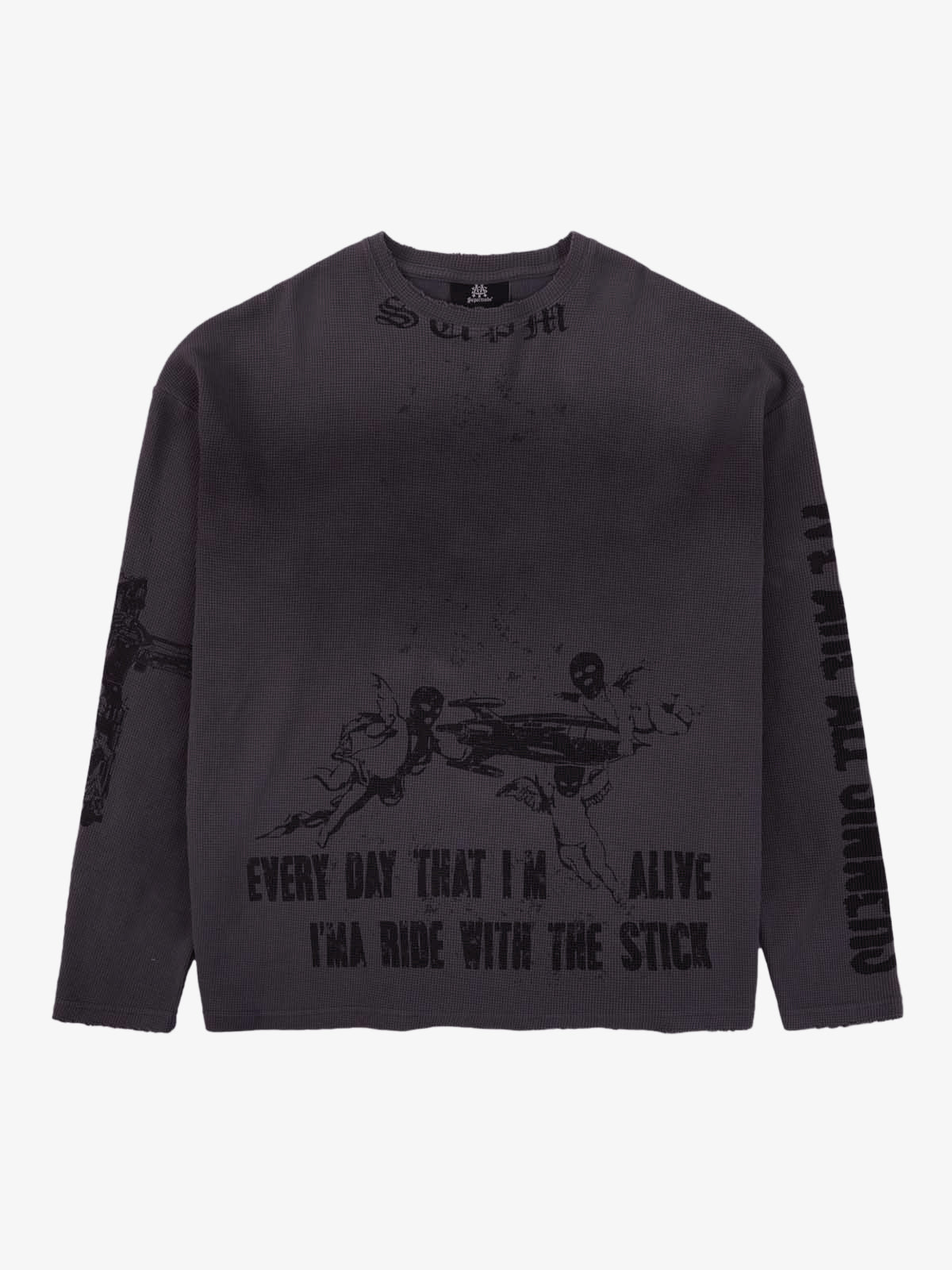 Waffelstrick Distressed Gradient Print Long-T-Shirt