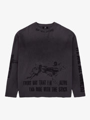 Waffelstrick Distressed Gradient Print Long-T-Shirt