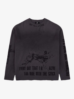 T-shirt long en maille gaufrée à imprimé dégradé vieilli