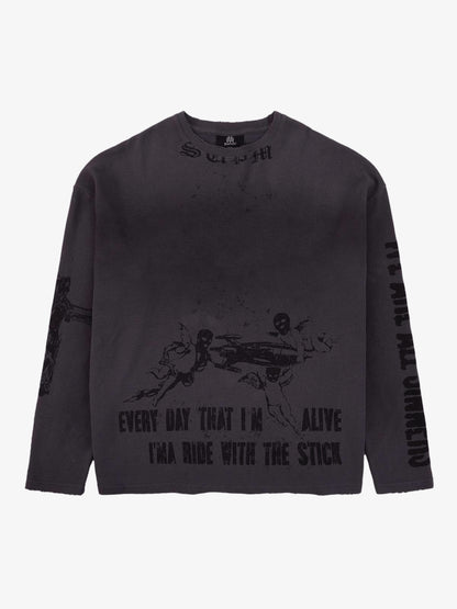 T-shirt long en maille gaufrée à imprimé dégradé vieilli