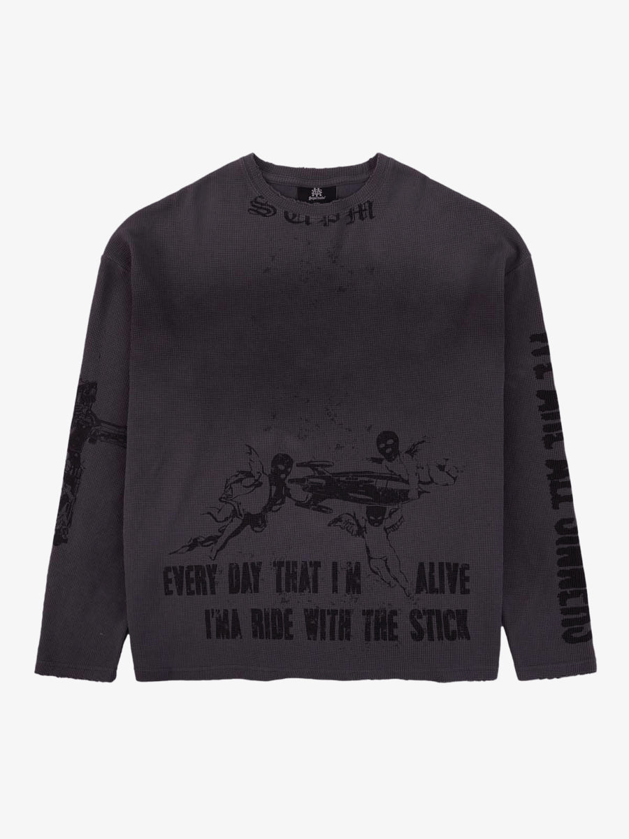 T-shirt long en maille gaufrée à imprimé dégradé vieilli