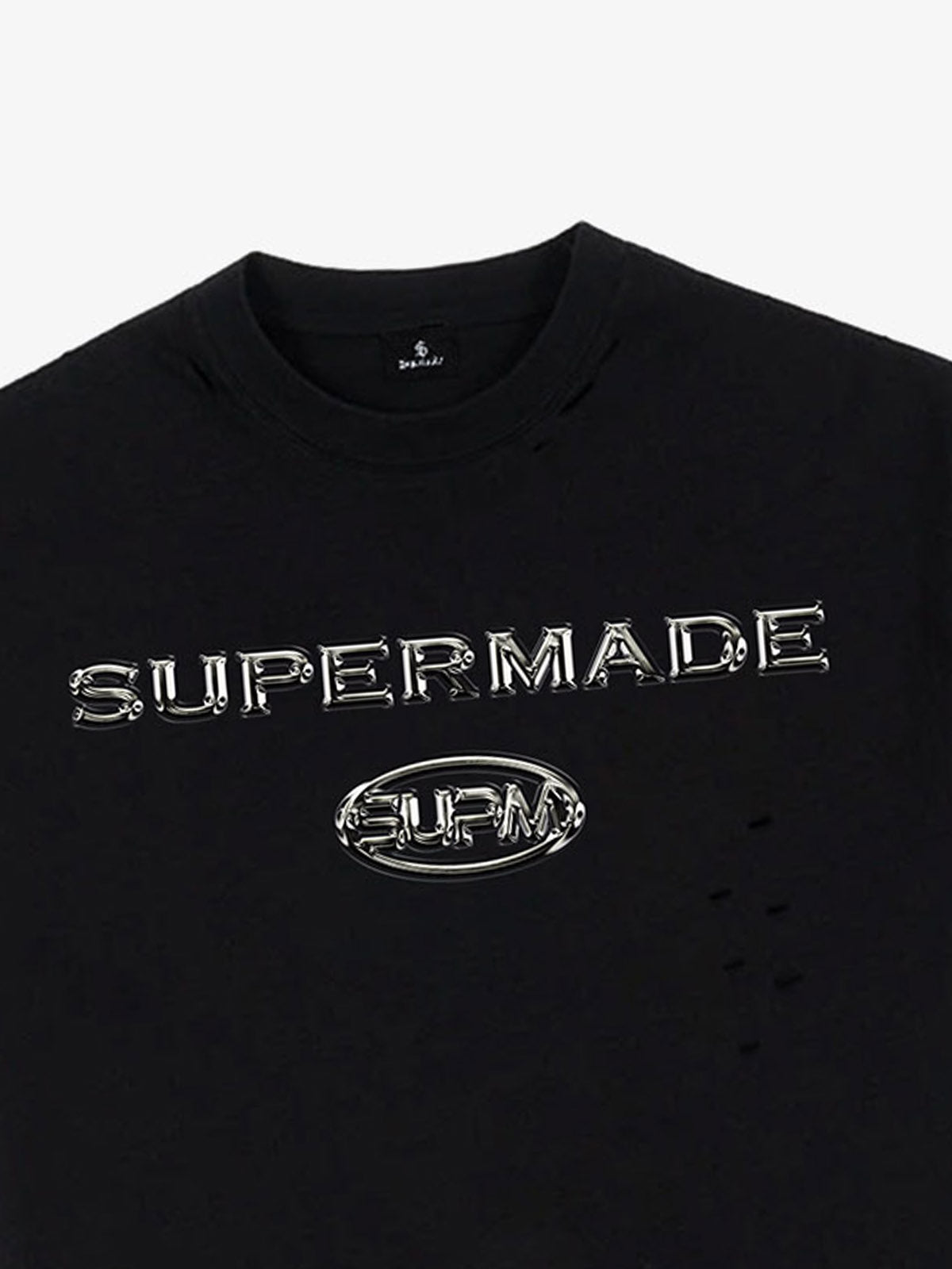 Distressed Metallic Logo Cropped T-Shirt 
