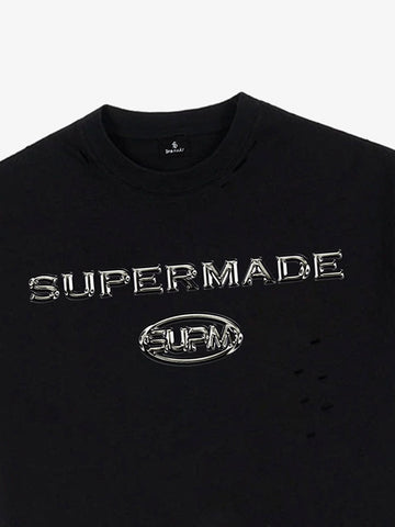 Distressed Metallic Logo Cropped T-Shirt 