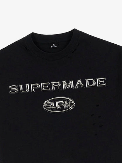 Distressed Metallic Logo Cropped T-Shirt 