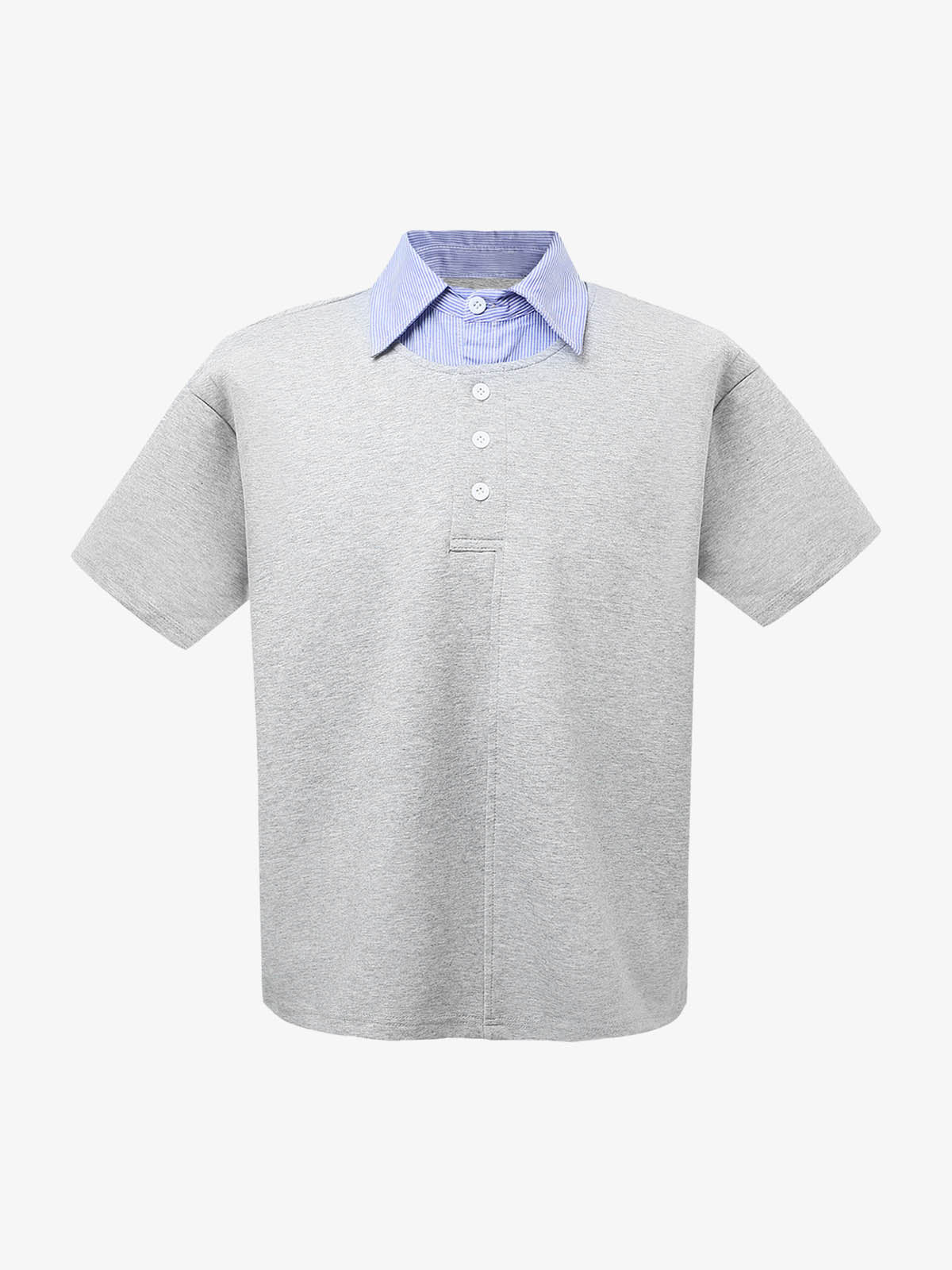 Retro Deconstructed Patchwork Striped Lapel T-shirt 