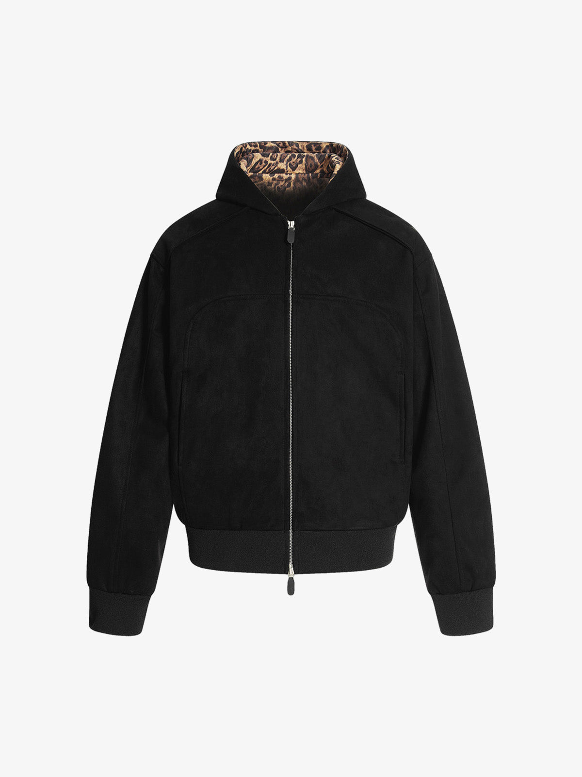 Suede Leopard Trimmed Paneled Bomber Jacket