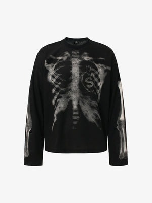 Skeleton Graphic Waffle Sweatshirt – Spooky Halloween Vibes - 2495 
