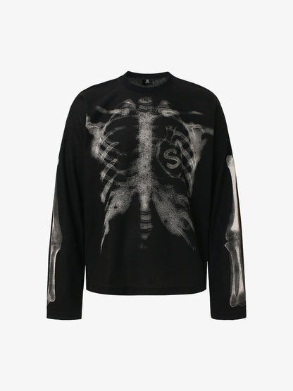 Skeleton Graphic Waffle Sweatshirt – Spooky Halloween Vibes - 2495 
