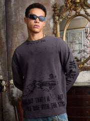 Waffelstrick Distressed Gradient Print Long-T-Shirt