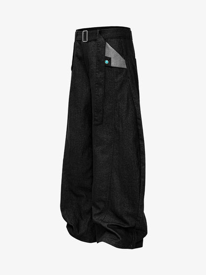 Belted Cut-out Pocket Scimitar Jeans 