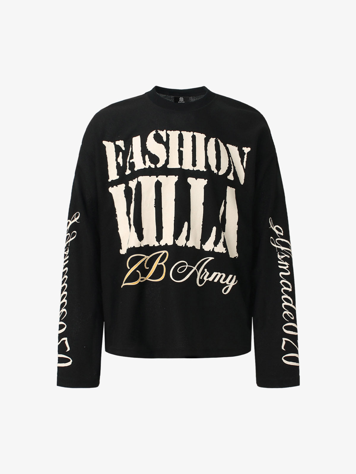 Retro Letter Print Waffle Simplicity Long-sleeved T-shirt 