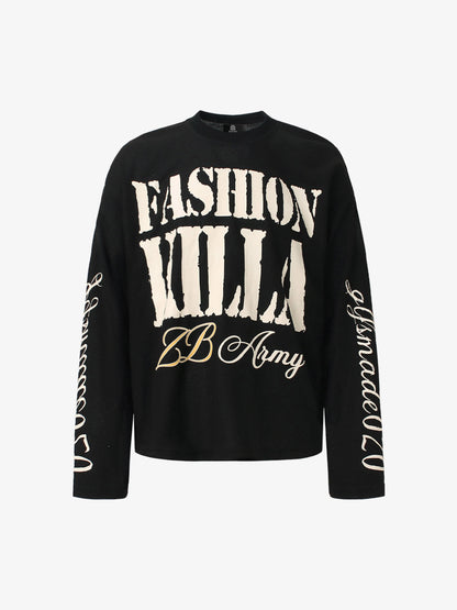 Retro Letter Print Waffle Simplicity Long-sleeved T-shirt 