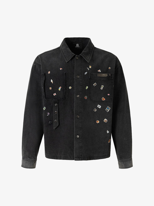 Vintage Sticker Washed Denim Jacket 