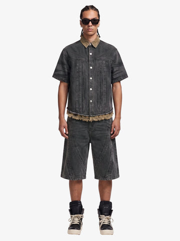 Camo-Trimmed Pleated Denim Utility Set 