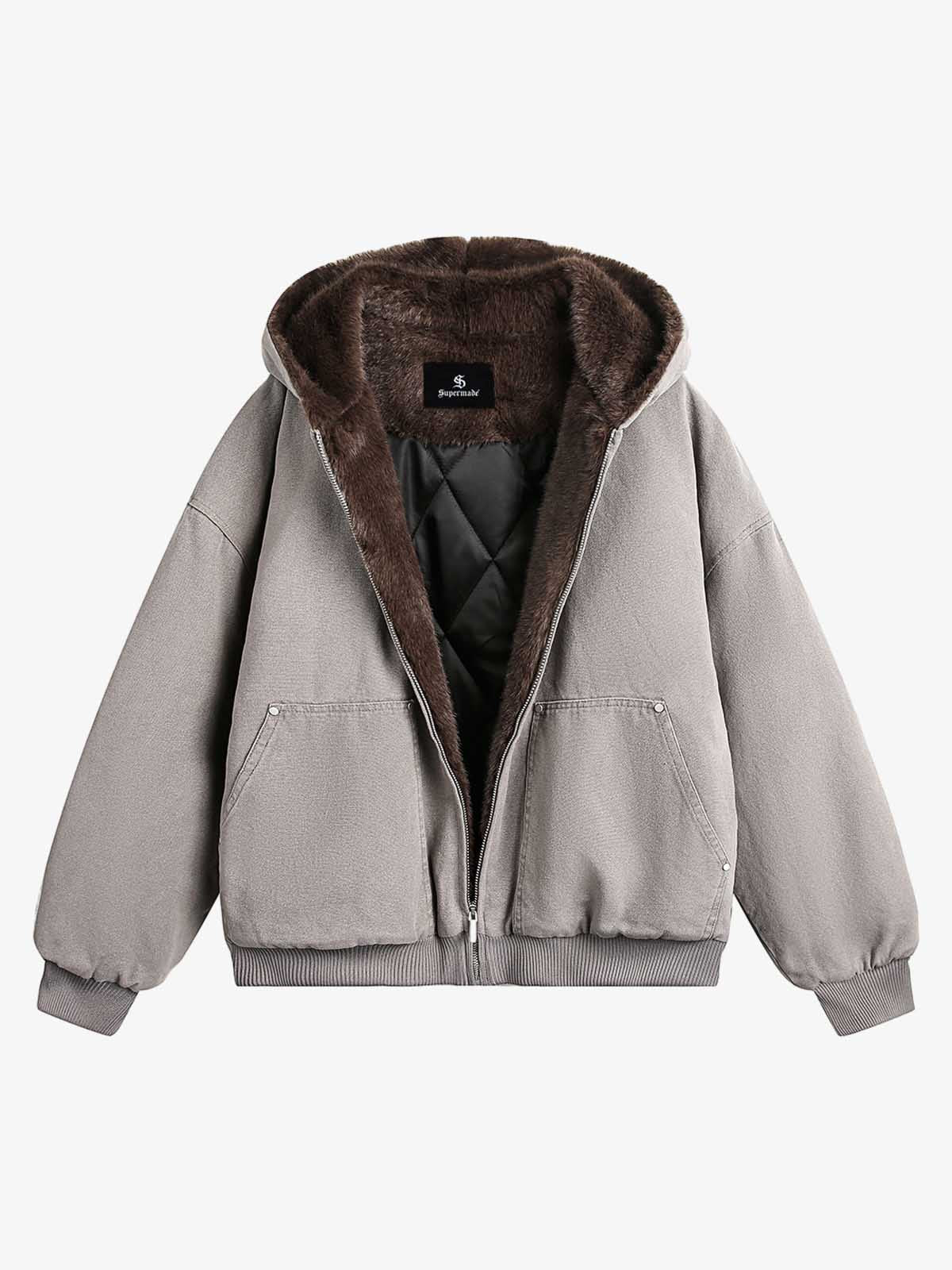 Thesupermade Fur Hooded Zip Up Quilted Jacket - 2510 