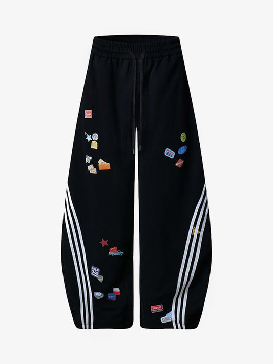 Street Patterned Striped Barrel Casual Pants 