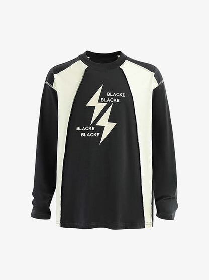 Lightning Letter Print Contrast Color Stitching Long-Sleeve T-shirt 
