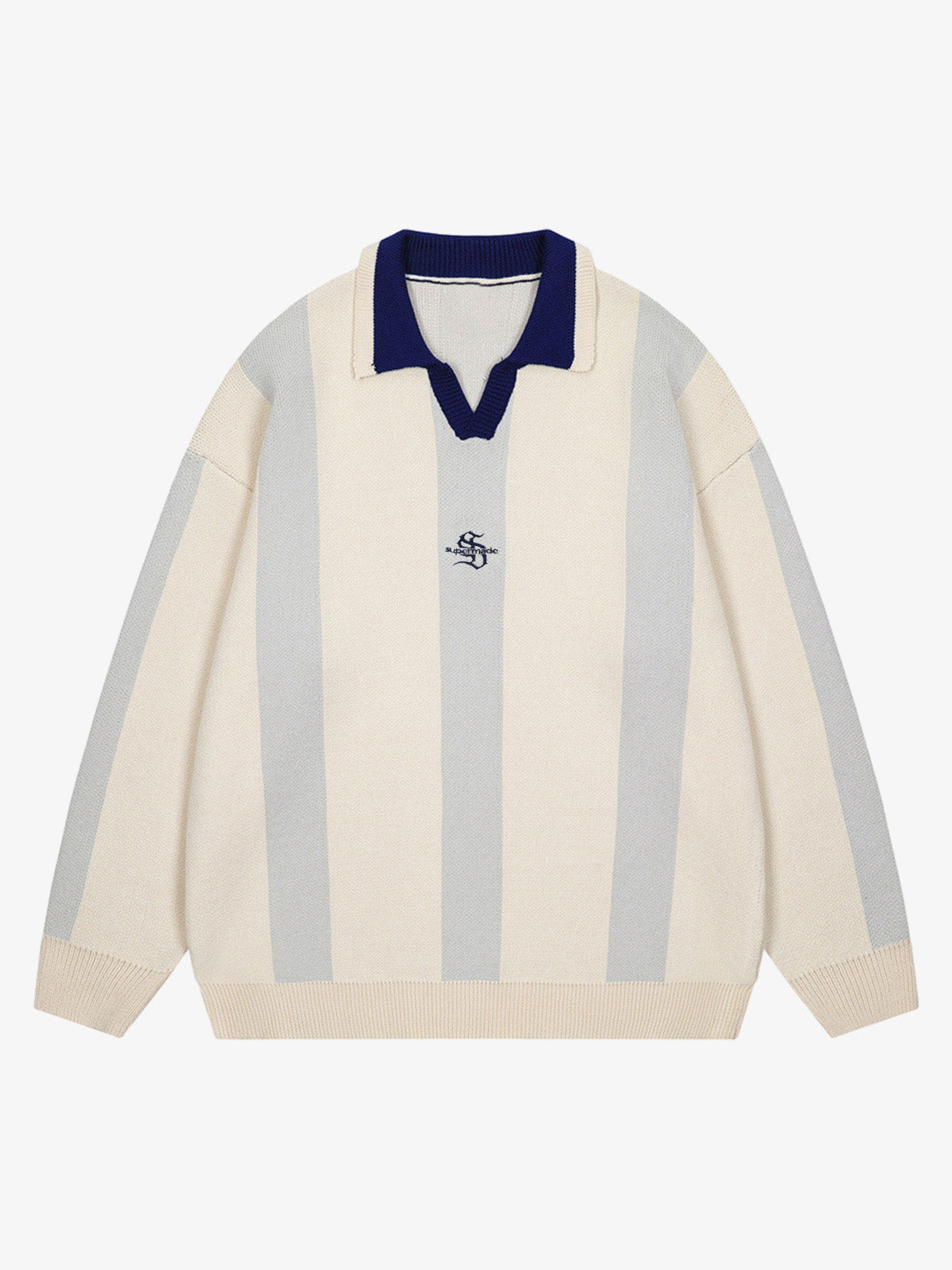 Vertical Striped Colorblock Lapel Sweater 