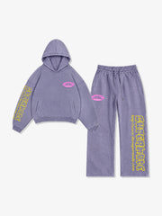 Vintage-Washed Loose-Fit Graphic-Print Casual Set