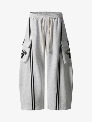 Cotton Web Stitching Letter Print Drawstring Barrel Pants 