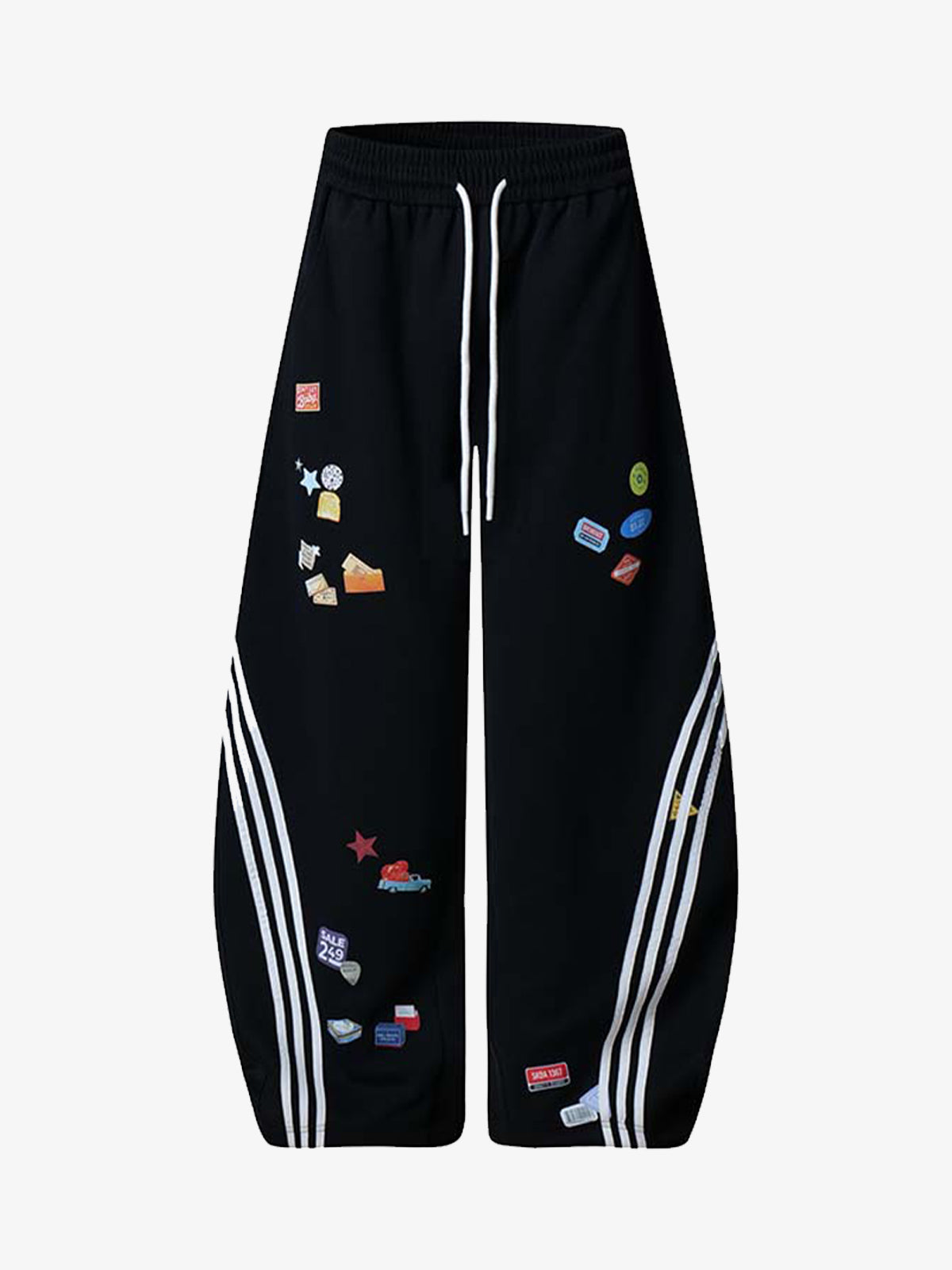 Street Patterned Striped Barrel Casual Pants 