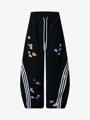 Street Patterned Striped Barrel Casual Pants 