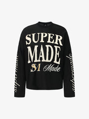 Retro Letter Print Waffle Simplicity Long-Sleeved T-Shirt - 2637 